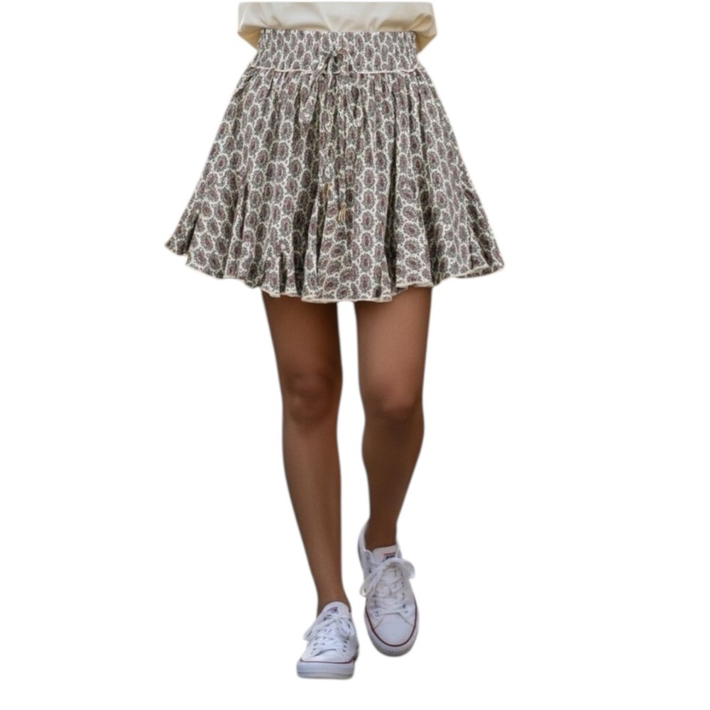 bishop + young Payton Flare Boho Mosaic Print Smocked Waist Mini Skirt S
